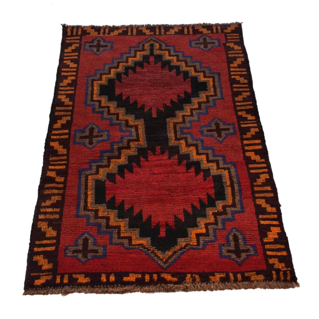 Red Afghan Baluchi Rug 2' 7" x 4' 6" Hand-Knotted | No. AL60373