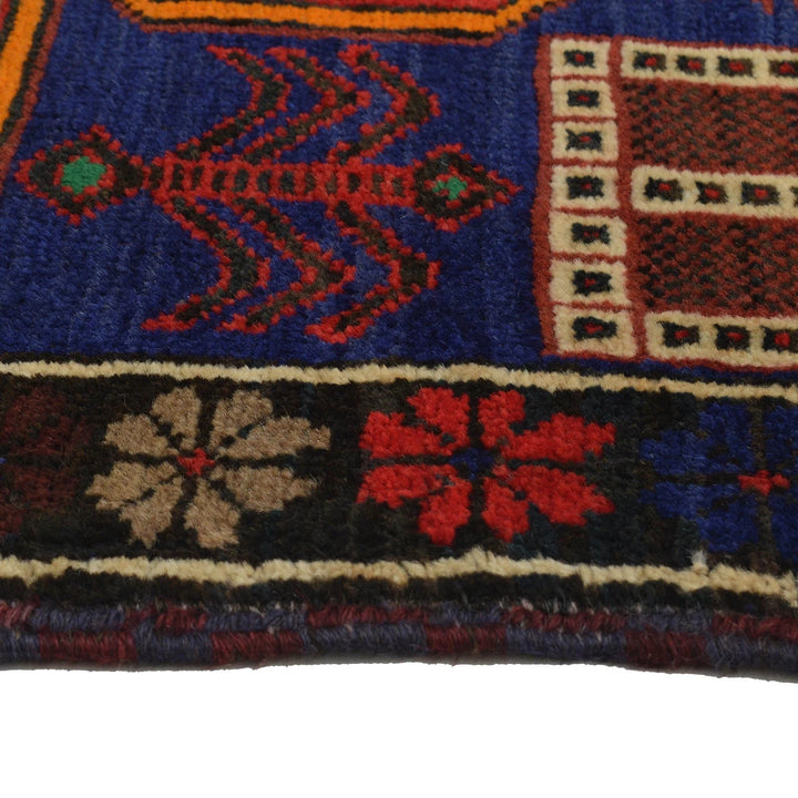 Navy Afghan Baluchi Rug 2'11" x 4'3" Hand-Knotted | No. AL60374
