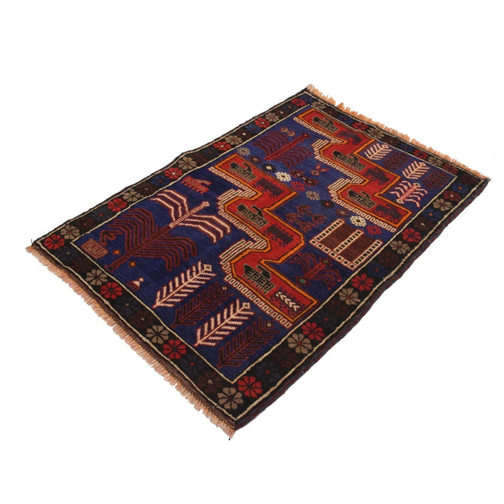 Navy Afghan Baluchi Rug 2'11" x 4'3" Hand-Knotted | No. AL60374