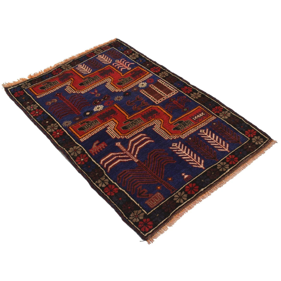 Navy Afghan Baluchi Rug 2'11" x 4'3" Hand-Knotted | No. AL60374