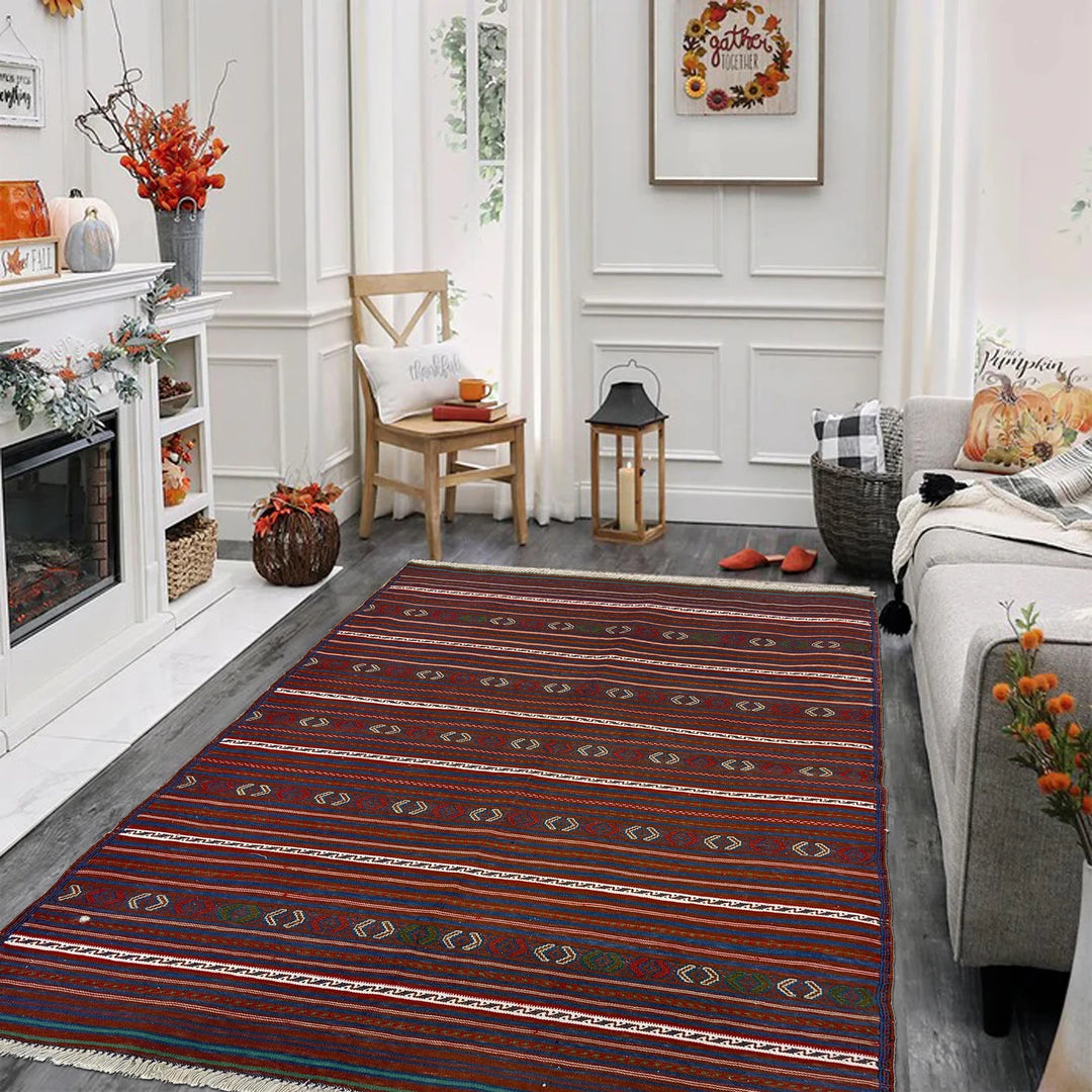 Afghan Kilim Rug 3' 3" x 4' 5" Flat-Weave | No. AL60388