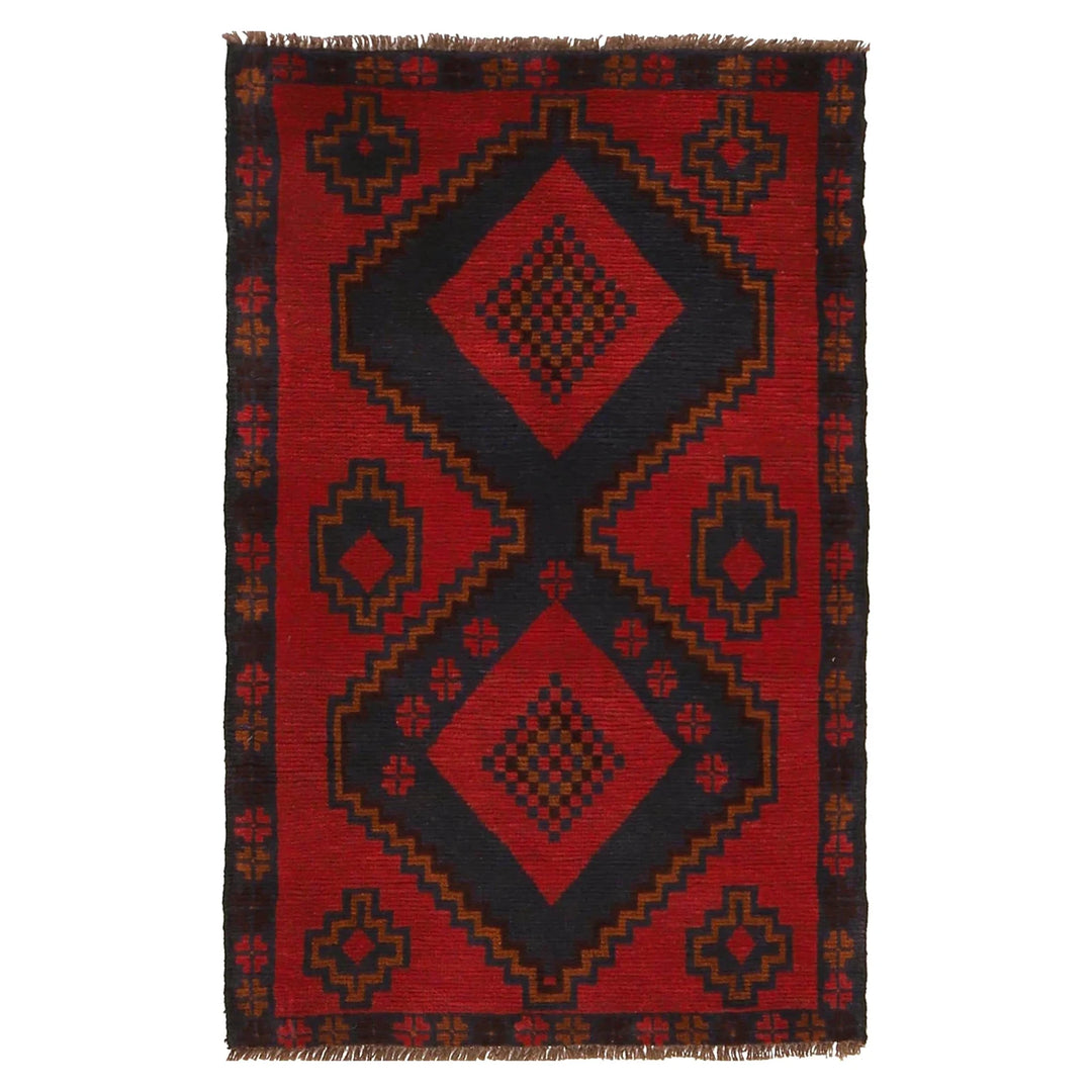Red Afghan Baluchi Rug 2' 9" x 4' 7" Hand-Knotted | No. AL60391