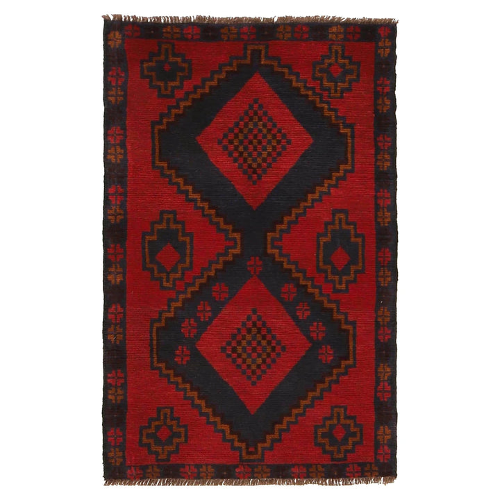 Red Afghan Baluchi Rug 2' 9" x 4' 7" Hand-Knotted | No. AL60391
