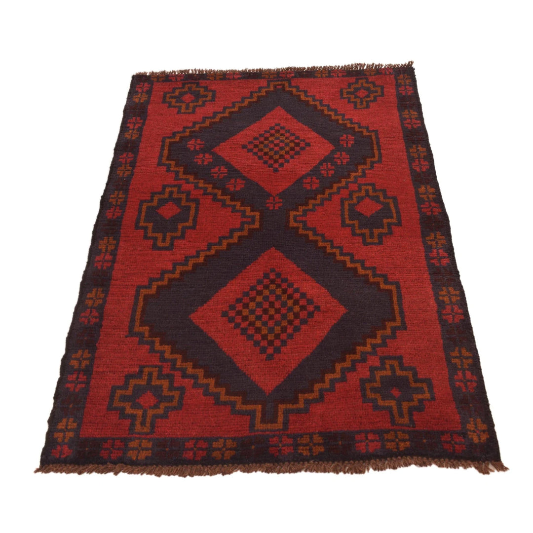 Red Afghan Baluchi Rug 2' 9" x 4' 7" Hand-Knotted | No. AL60391
