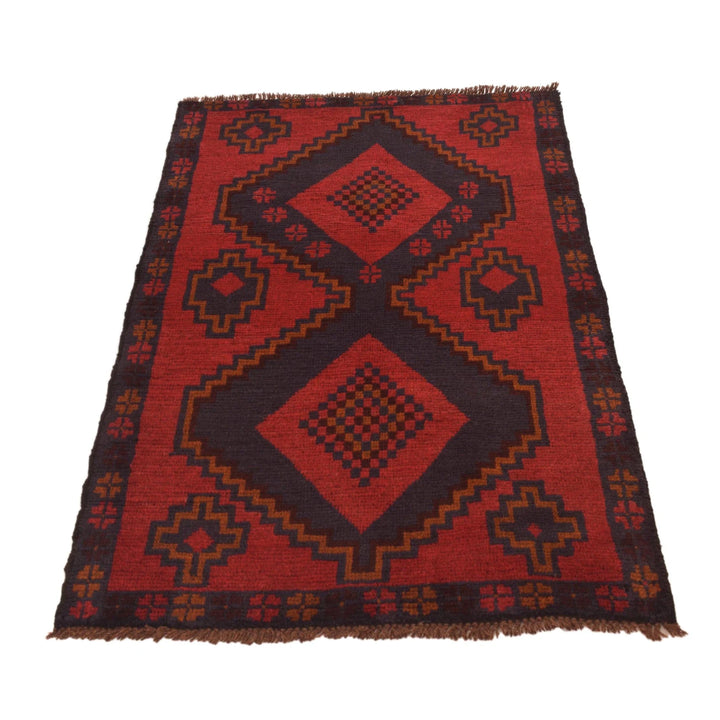 Red Afghan Baluchi Rug 2' 9" x 4' 7" Hand-Knotted | No. AL60391