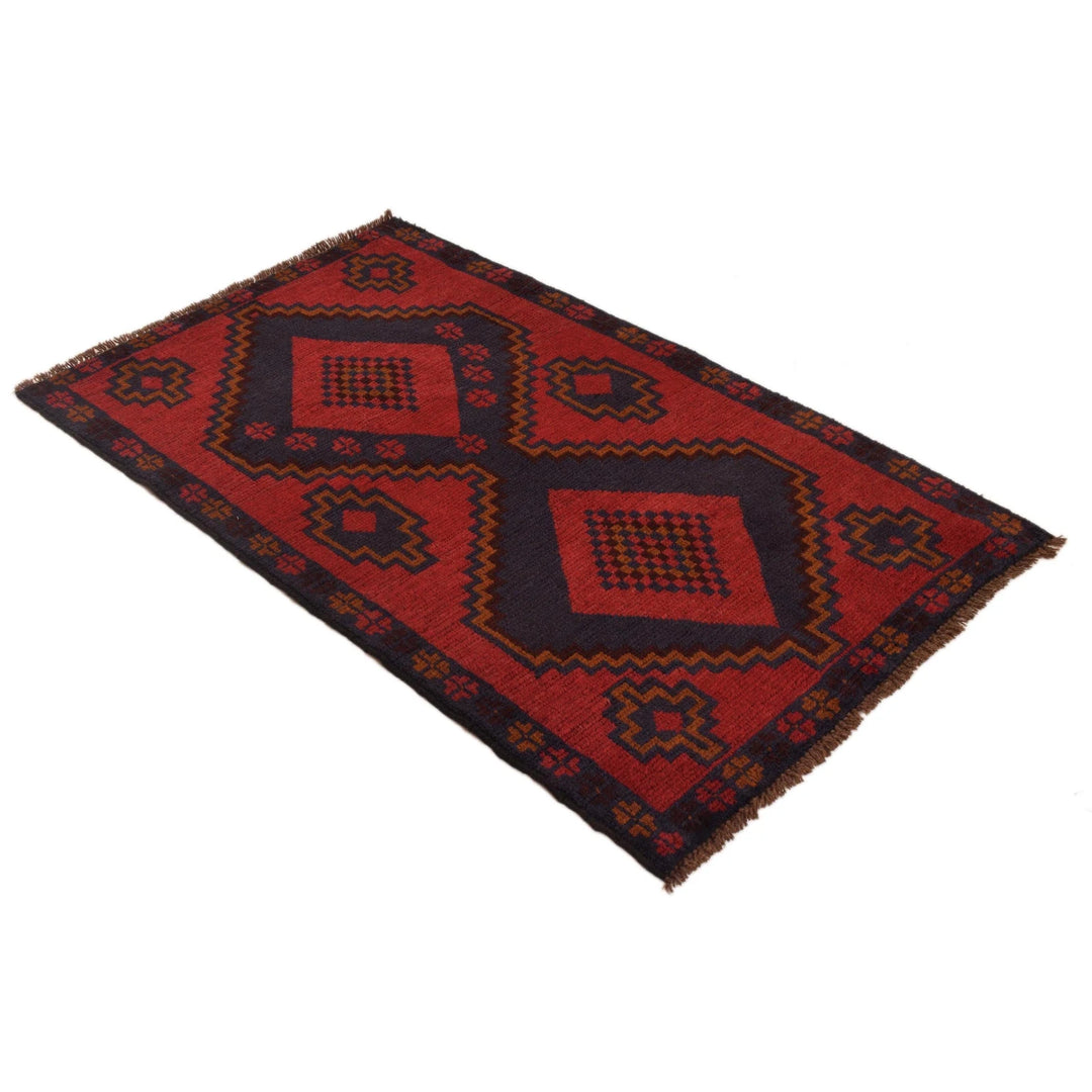 Red Afghan Baluchi Rug 2' 9" x 4' 7" Hand-Knotted | No. AL60391