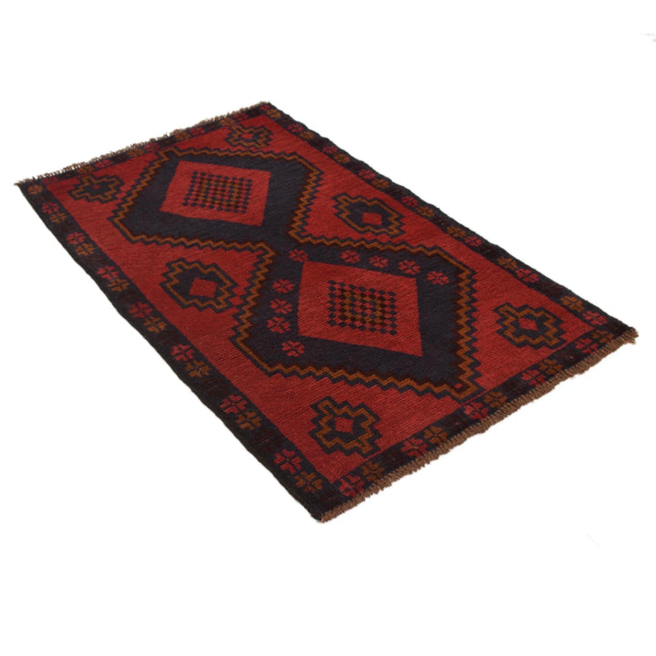 Red Afghan Baluchi Rug 2' 9" x 4' 7" Hand-Knotted | No. AL60391