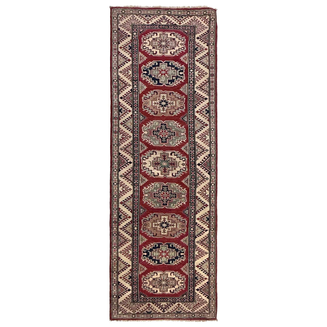 Red Afghan Kazak Rug 2' 9" x 9' 1" Hand-Knotted | No. AL60446