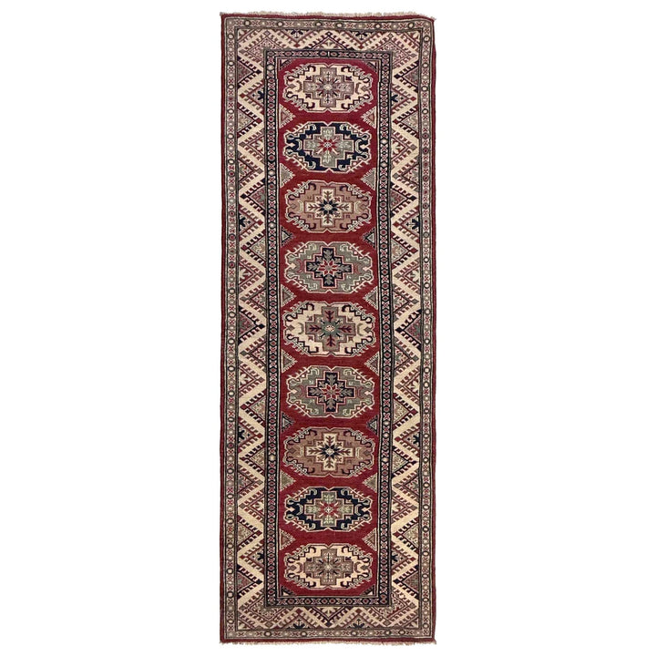 Red Afghan Kazak Rug 2' 9" x 9' 1" Hand-Knotted | No. AL60446