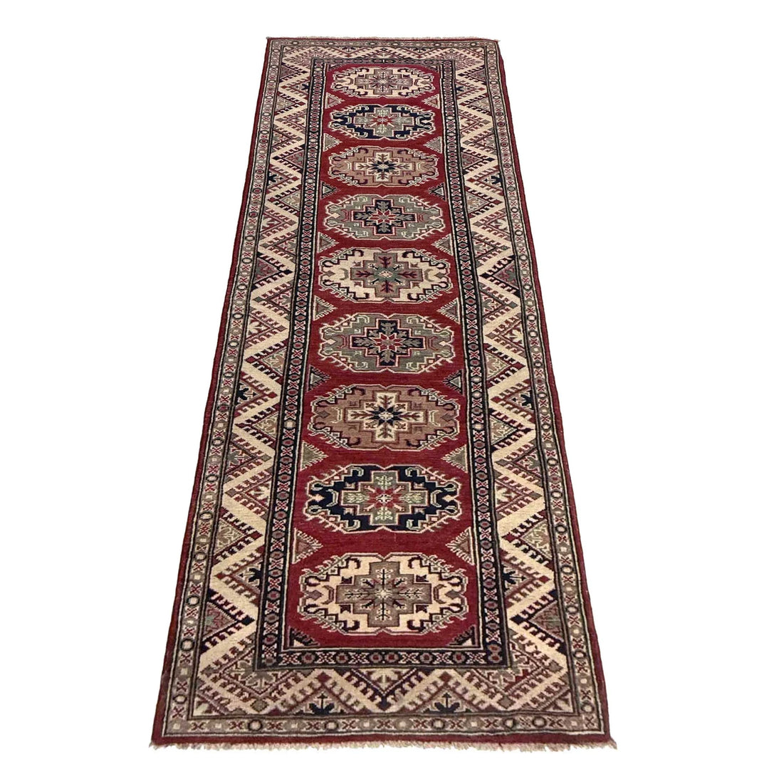 Red Afghan Kazak Rug 2' 9" x 9' 1" Hand-Knotted | No. AL60446