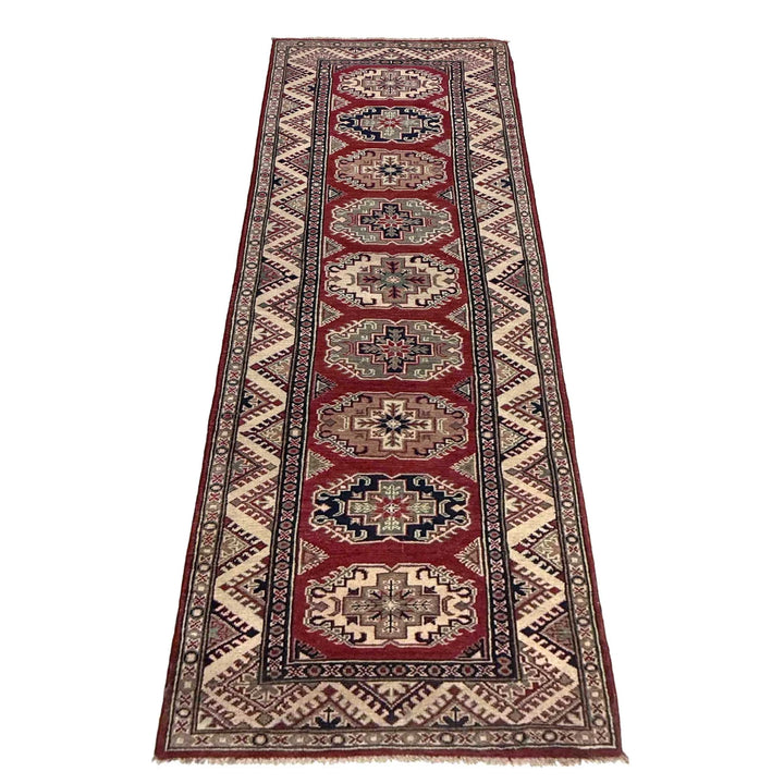 Red Afghan Kazak Rug 2' 9" x 9' 1" Hand-Knotted | No. AL60446