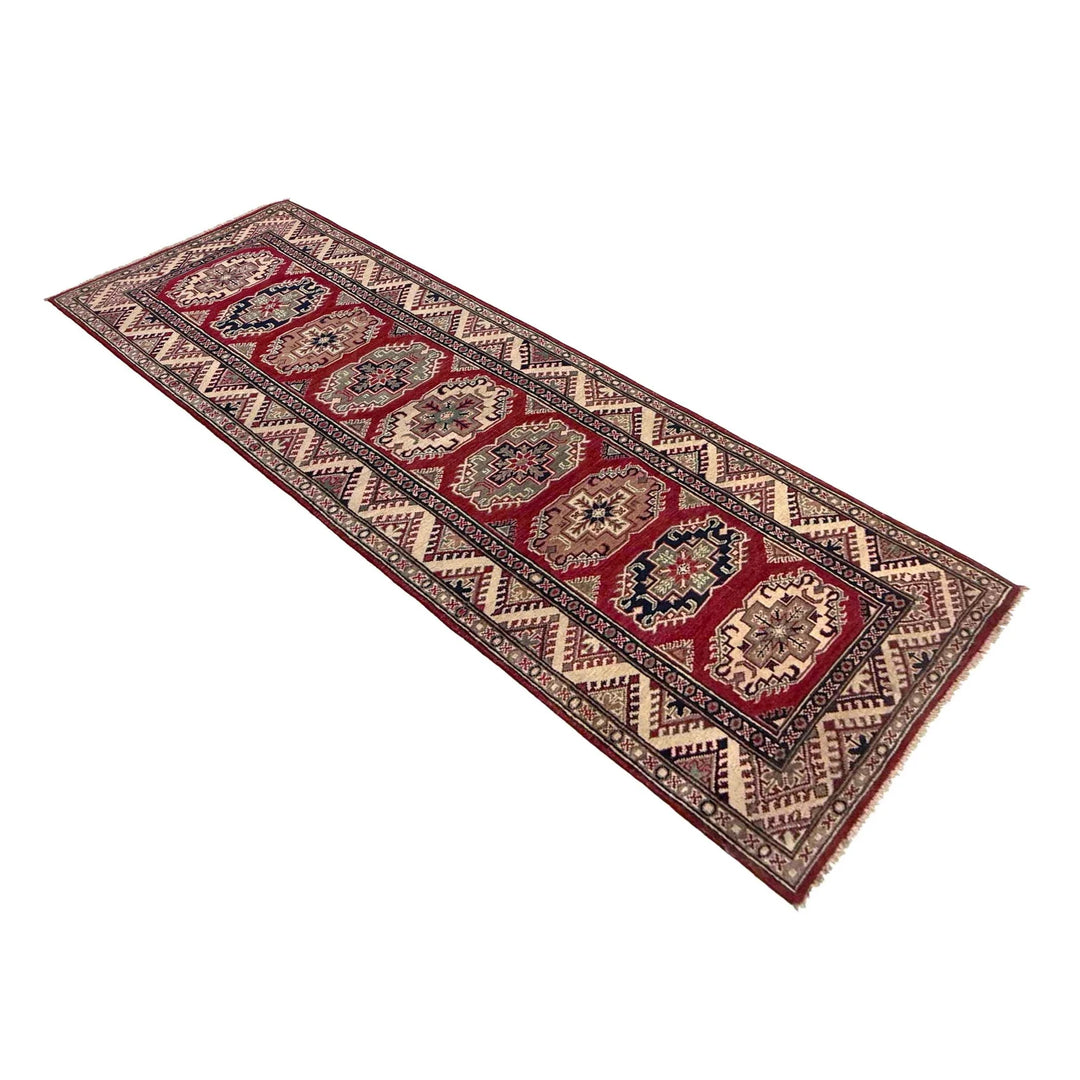 Red Afghan Kazak Rug 2' 9" x 9' 1" Hand-Knotted | No. AL60446