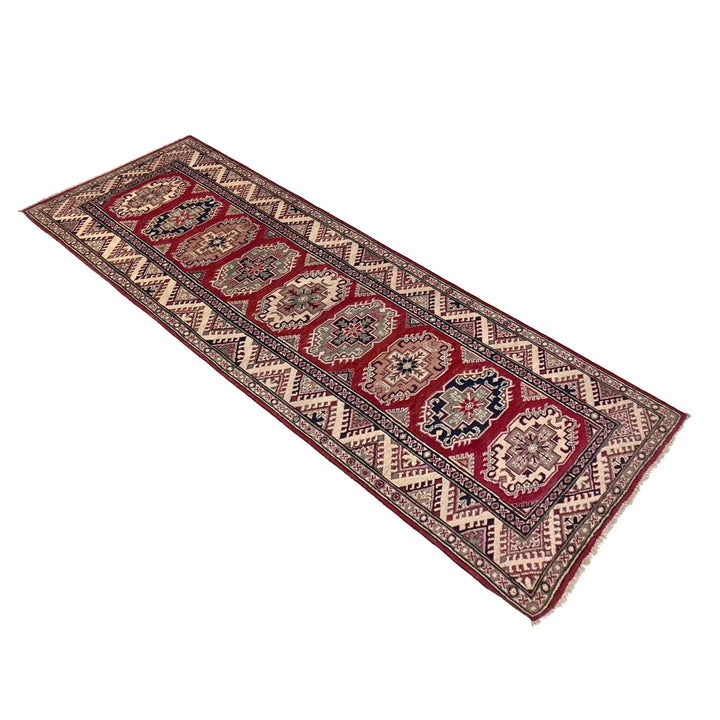 Red Afghan Kazak Rug 2' 9" x 9' 1" Hand-Knotted | No. AL60446