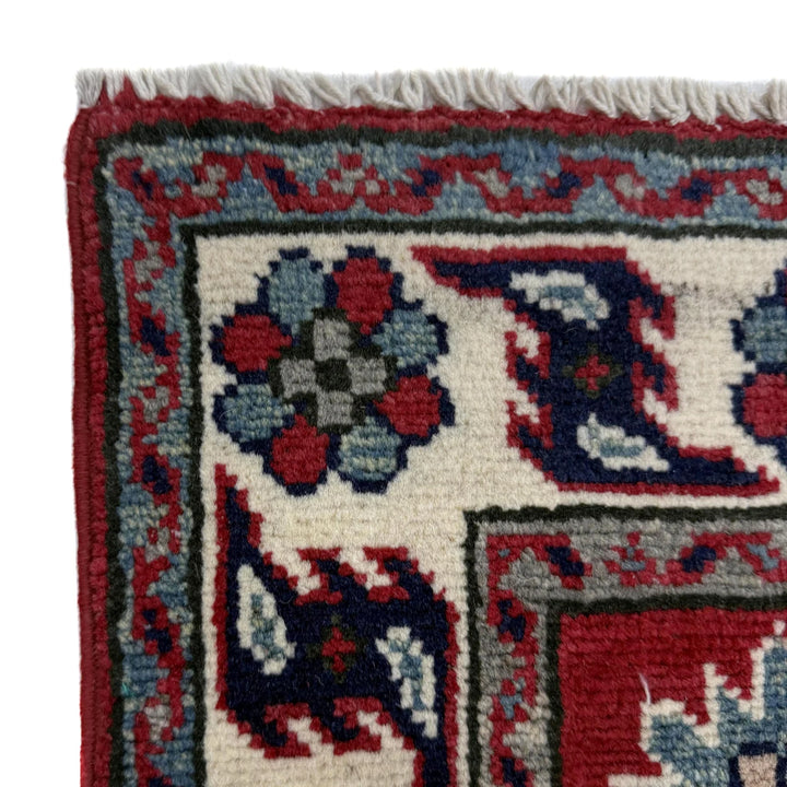 Red Afghan Kazak Rug 2' 7" x 3' 10" Hand-Knotted | No. AL60518