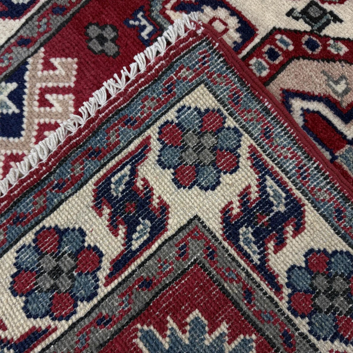 Red Afghan Kazak Rug 2' 7" x 3' 10" Hand-Knotted | No. AL60518
