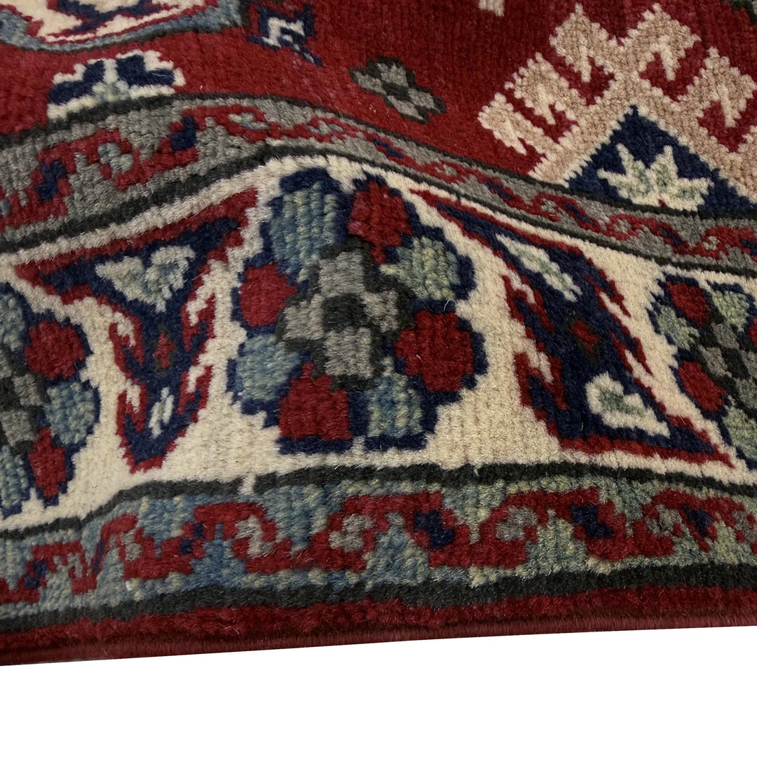 Red Afghan Kazak Rug 2' 7" x 3' 10" Hand-Knotted | No. AL60518