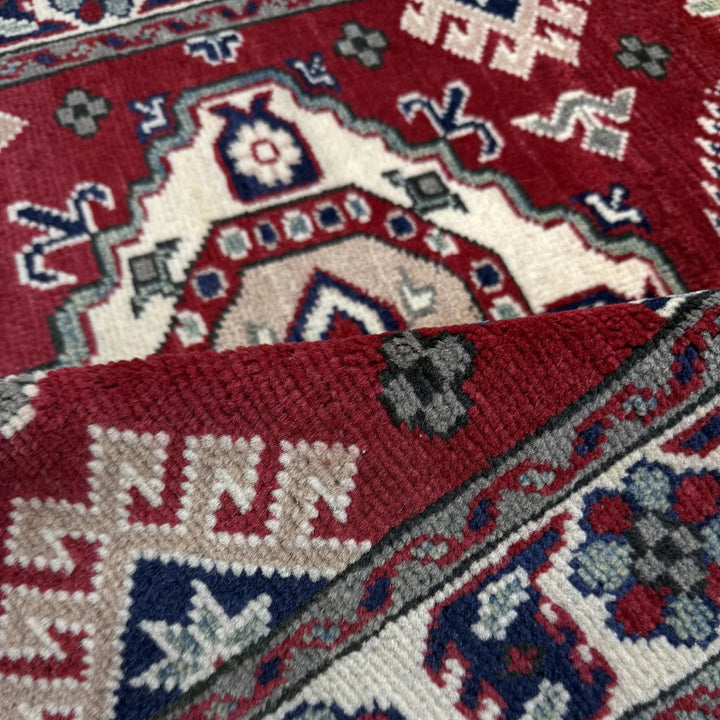 Red Afghan Kazak Rug 2' 7" x 3' 10" Hand-Knotted | No. AL60518
