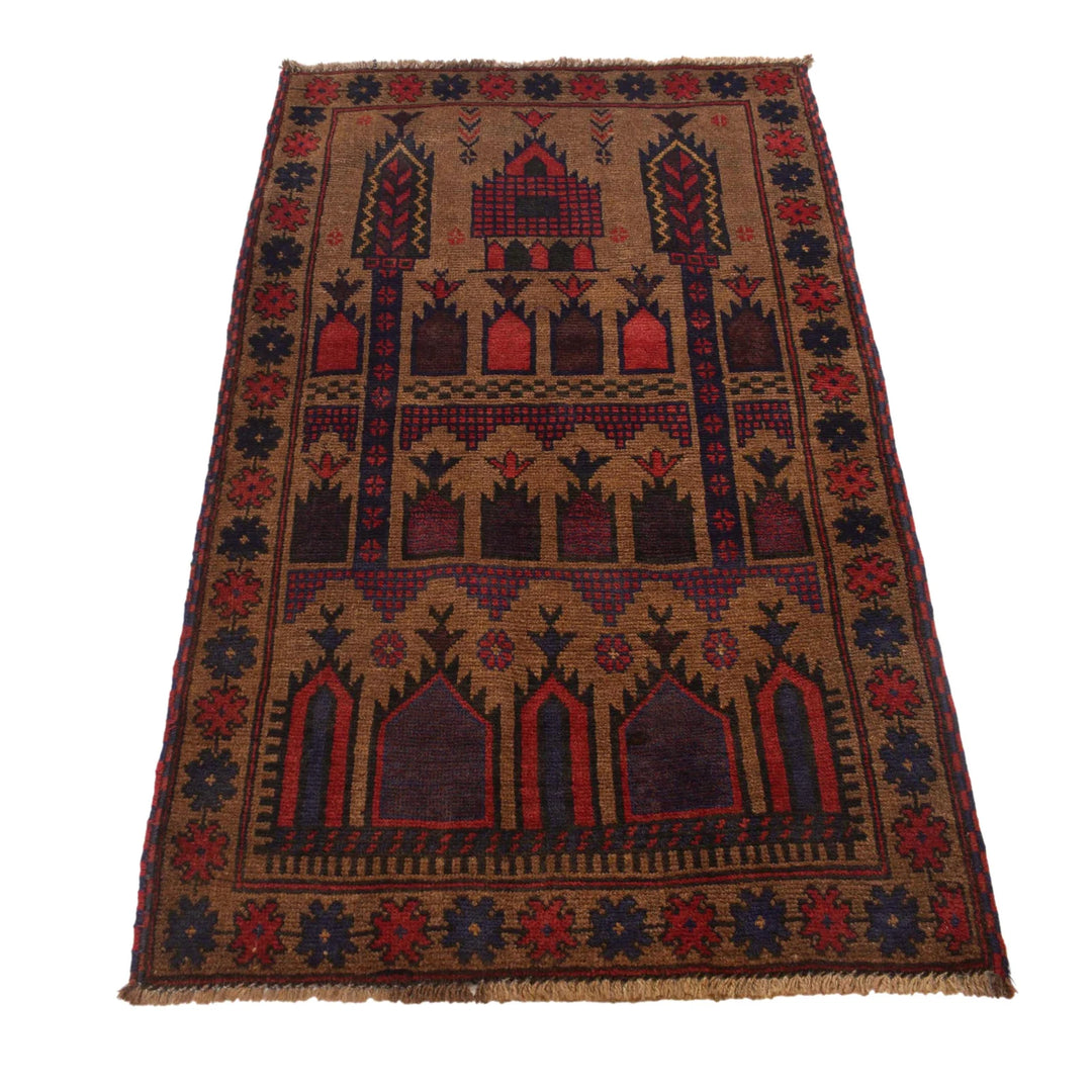 Brown Afghan Prayer Rug 2' 11" x 4' 9" Hand-Knotted | No. AL60536