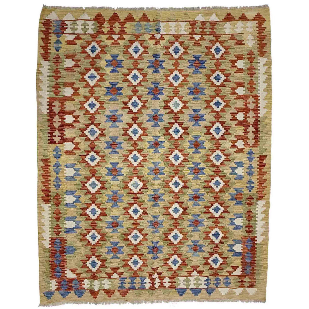 Multicolor Afghan Vegetable Kilim Rug 6' 0" x 8' 0" Flat-Weave | No. AL60590