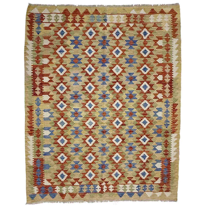 Multicolor Afghan Vegetable Kilim Rug 6' 0" x 8' 0" Flat-Weave | No. AL60590