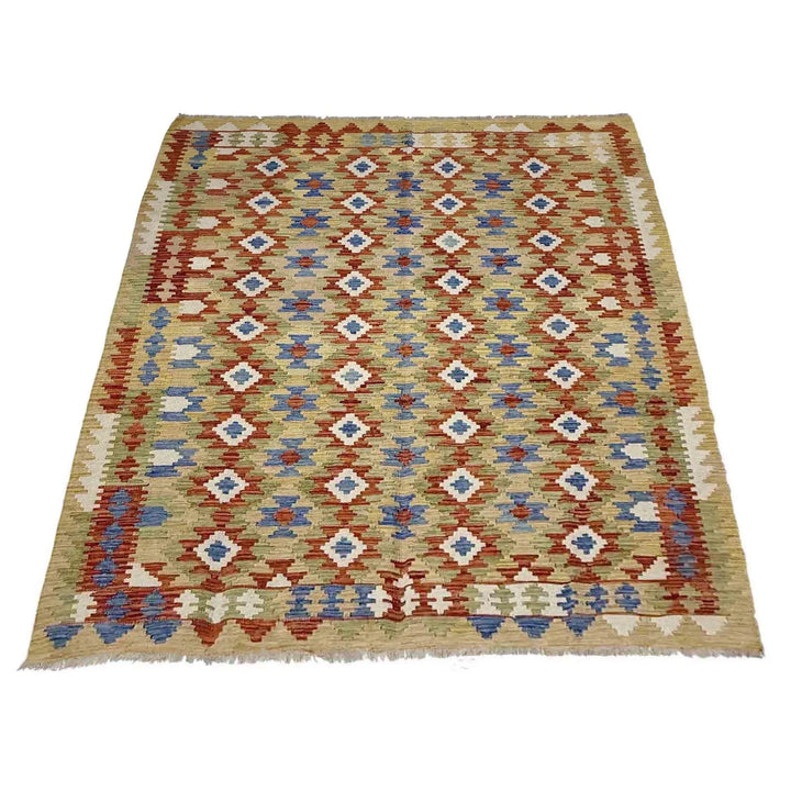 Multicolor Afghan Kilim Rug 6' 0" x 8' 0" Flat-Weave | No. AL60590