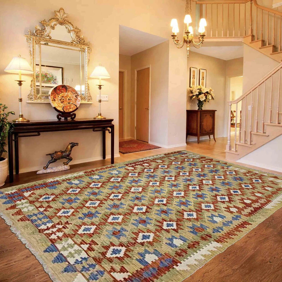 Multicolor Afghan Kilim Rug 6' 0" x 8' 0" Flat-Weave | No. AL60590