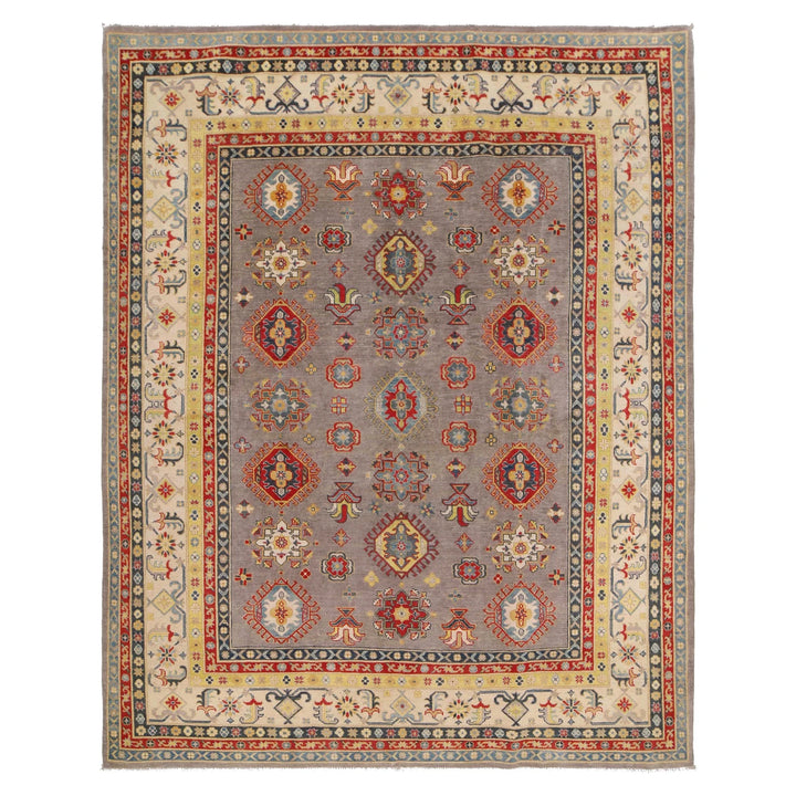 Gray Afghan Kazak Rug 7' 10" x 9' 7" Hand-Knotted | No. AL60602