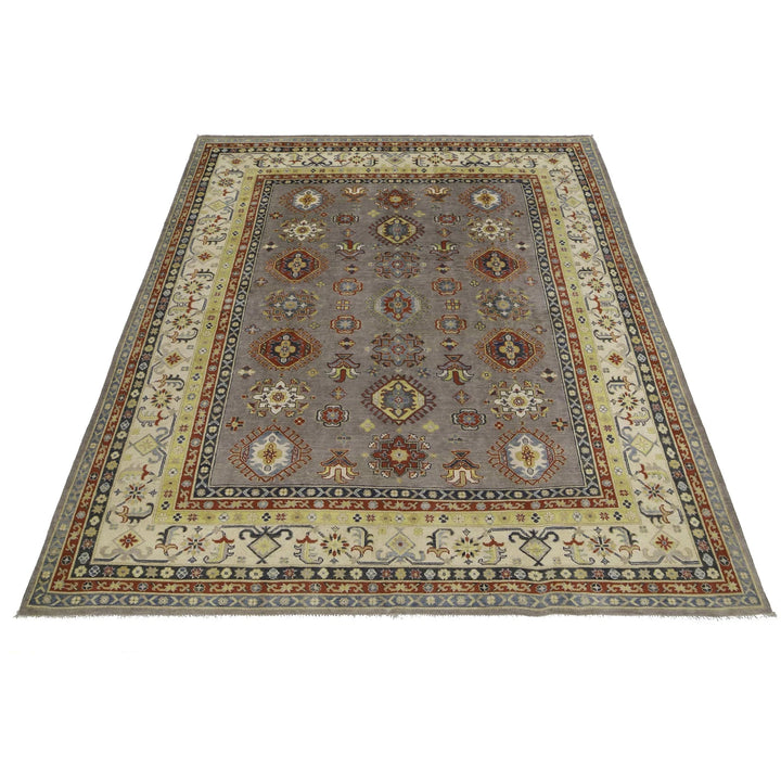 Gray Afghan Kazak Rug 7' 10" x 9' 7" Hand-Knotted | No. AL60602