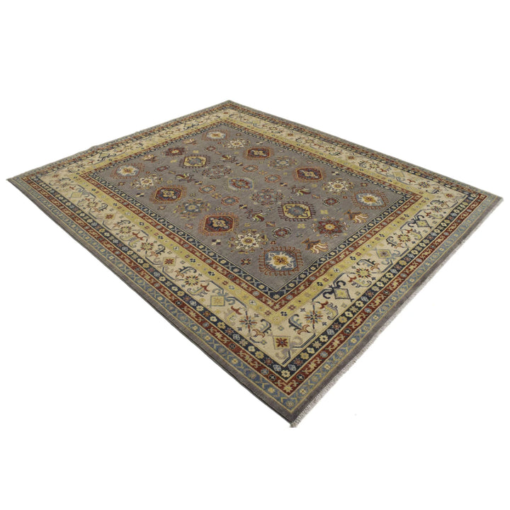 Gray Afghan Kazak Rug 7' 10" x 9' 7" Hand-Knotted | No. AL60602