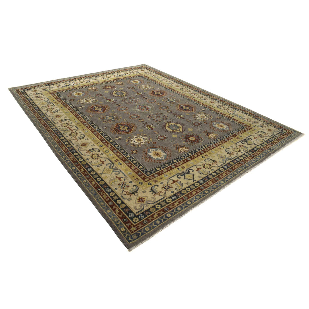 Gray Afghan Kazak Rug 7' 10" x 9' 7" Hand-Knotted | No. AL60602