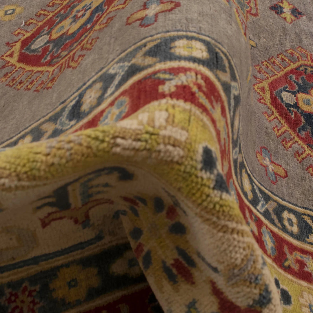 Gray Afghan Kazak Rug 7' 10" x 9' 7" Hand-Knotted | No. AL60602