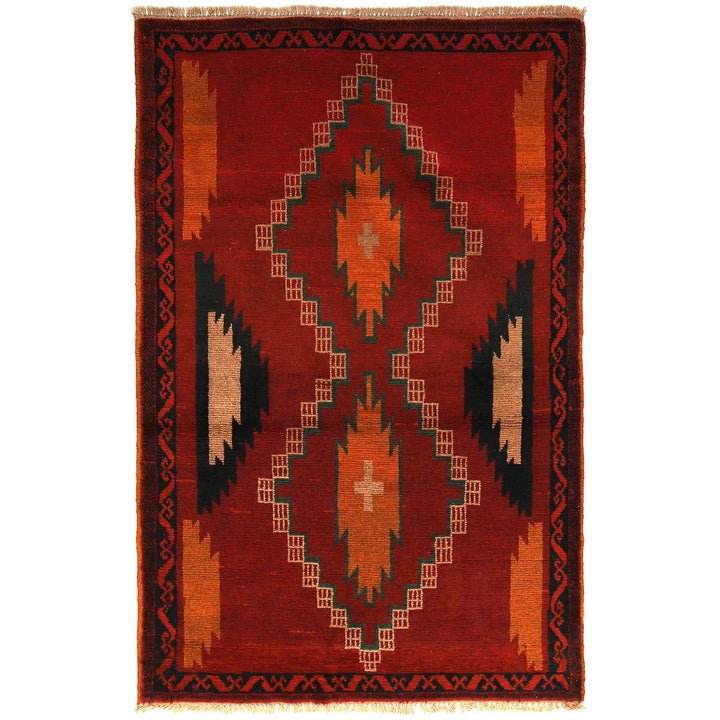 Red Afghan Baluchi Rug 3' 10" x 6' 1" Hand-Knotted | No. AL60609