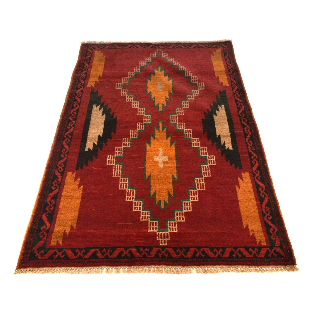 Red Afghan Baluchi Rug 3' 10" x 6' 1" Hand-Knotted | No. AL60609