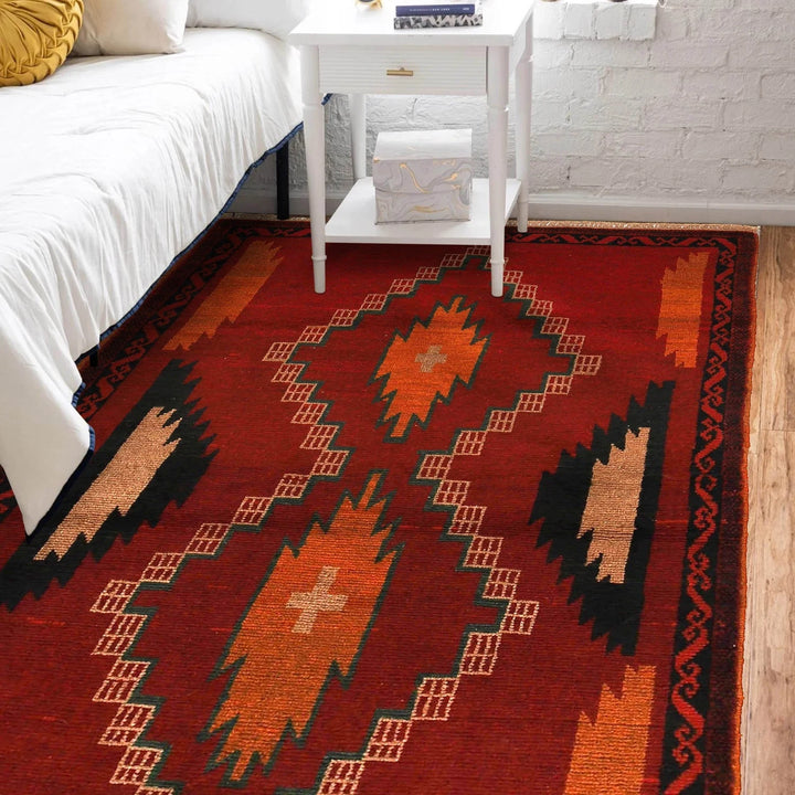 Red Afghan Baluchi Rug 3' 10" x 6' 1" Hand-Knotted | No. AL60609