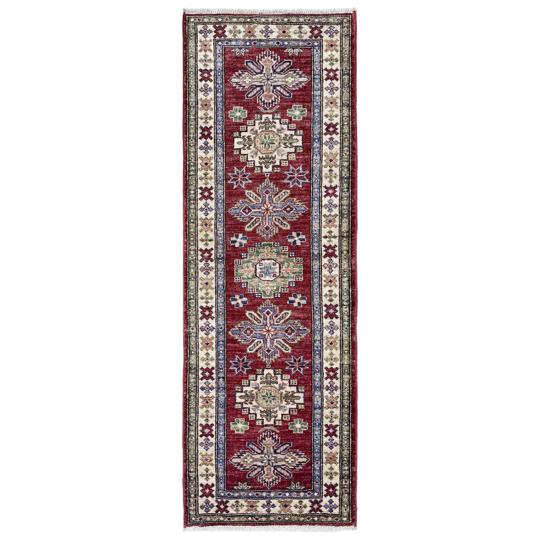 Red Afghan Kazak Rug 2' 0" x 5' 9" Hand-Knotted | No. AL60654