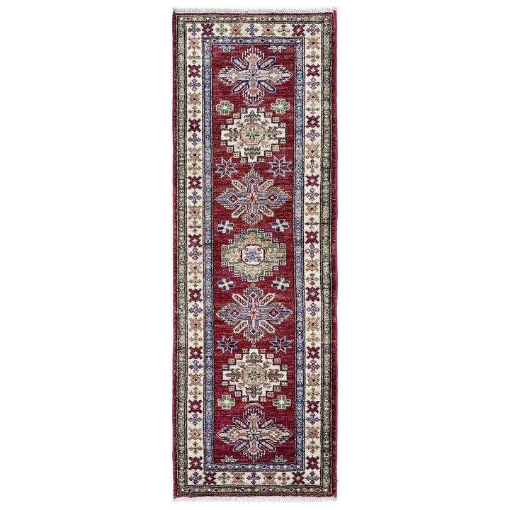 Red Afghan Kazak Rug 2' 0" x 5' 9" Hand-Knotted | No. AL60654