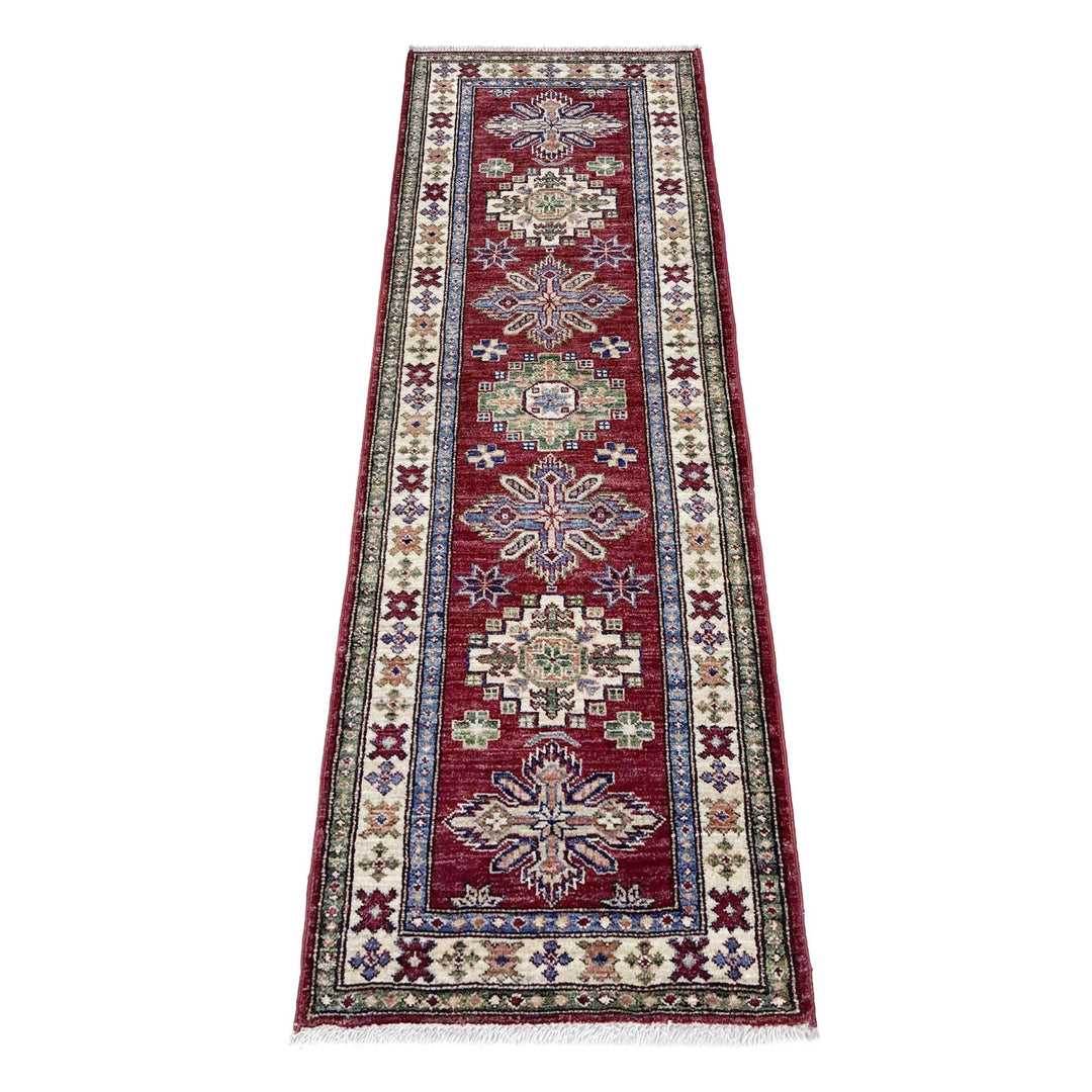 Red Afghan Kazak Rug 2' 0" x 5' 9" Hand-Knotted | No. AL60654