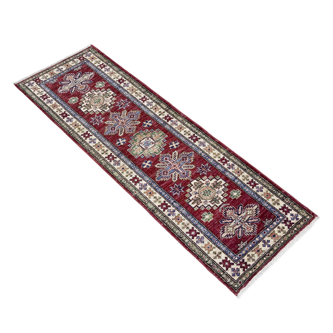 Red Afghan Kazak Rug 2' 0" x 5' 9" Hand-Knotted | No. AL60654