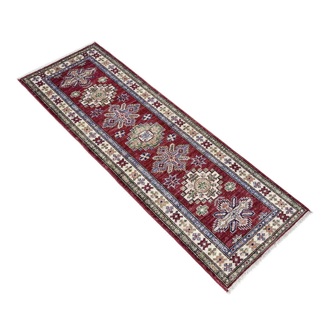 Red Afghan Kazak Rug 2' 0" x 5' 9" Hand-Knotted | No. AL60654