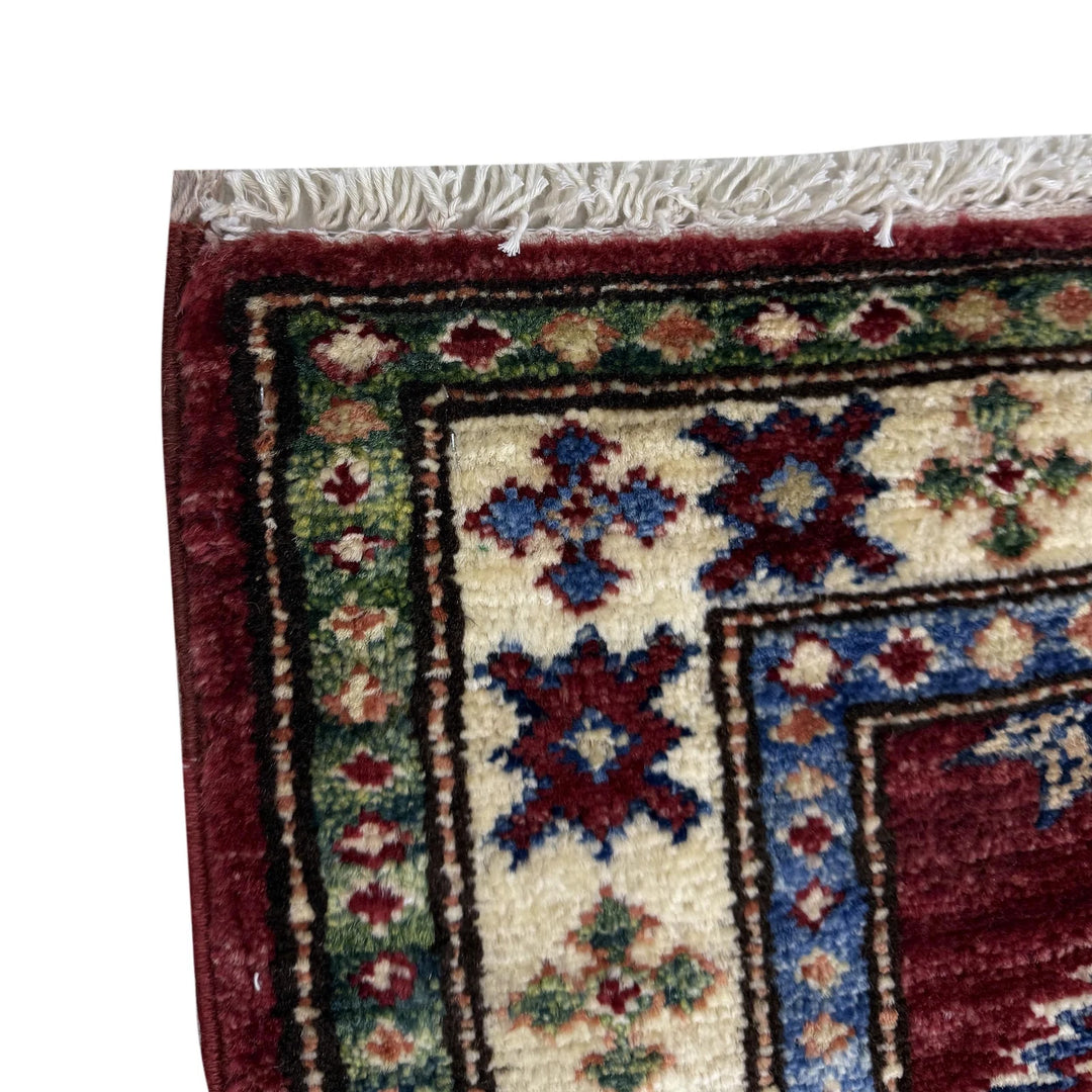 Red Afghan Kazak Rug 2' 0" x 5' 9" Hand-Knotted | No. AL60654