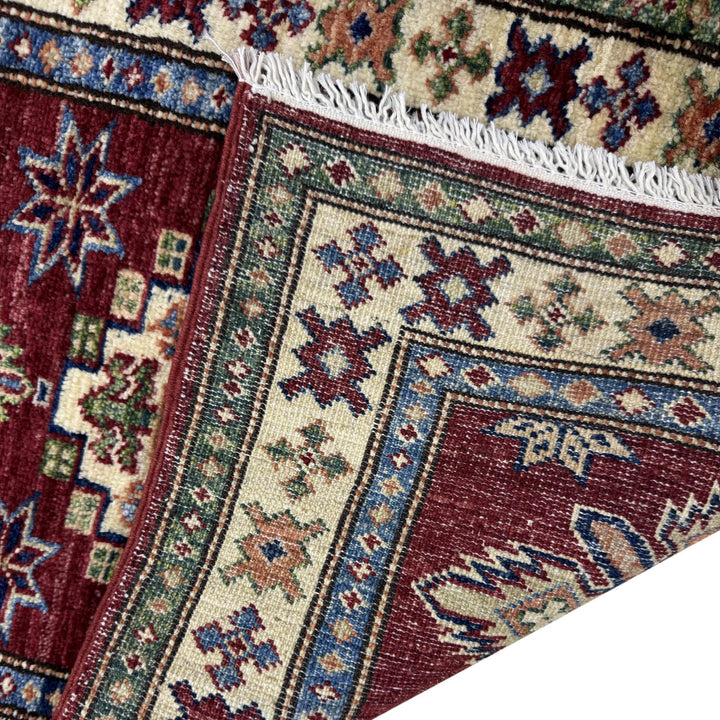 Red Afghan Kazak Rug 2' 0" x 5' 9" Hand-Knotted | No. AL60654