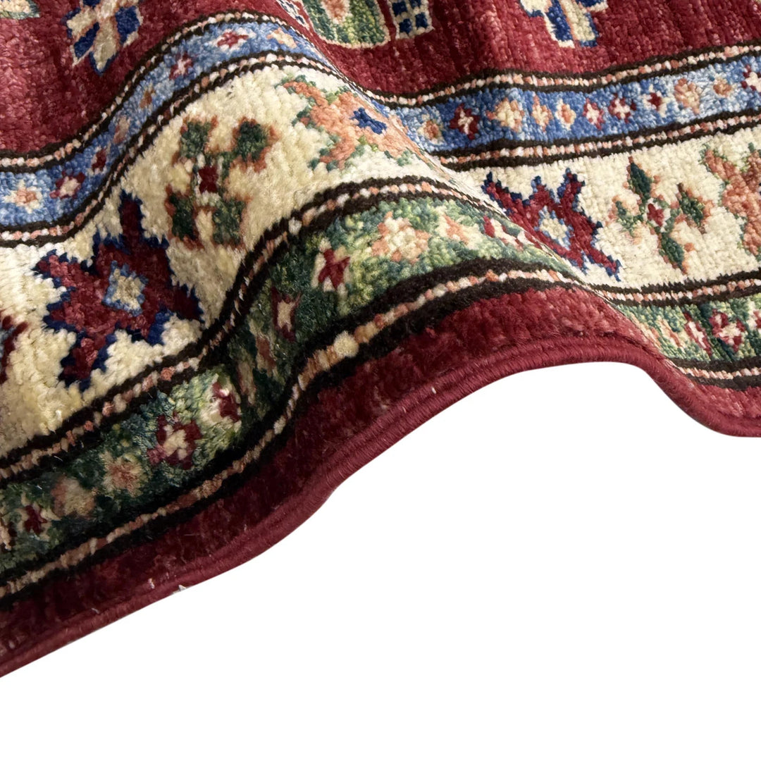 Red Afghan Kazak Rug 2' 0" x 5' 9" Hand-Knotted | No. AL60654