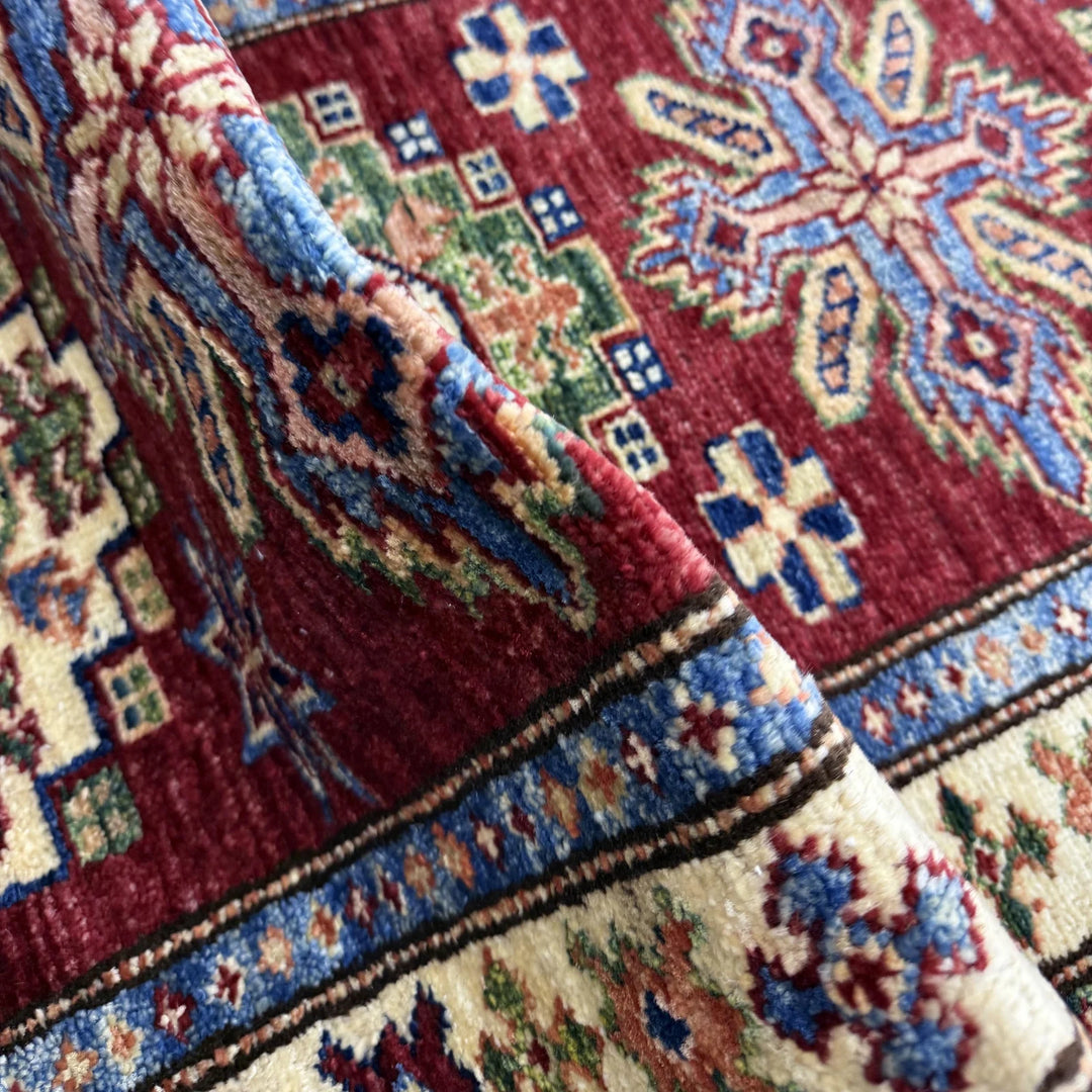 Red Afghan Kazak Rug 2' 0" x 5' 9" Hand-Knotted | No. AL60654