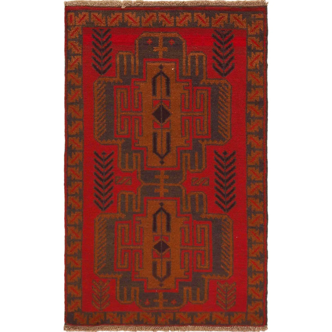 Red Afghan Baluchi Rug 2' 8" x 4' 6" Hand-Knotted | No. AL60712