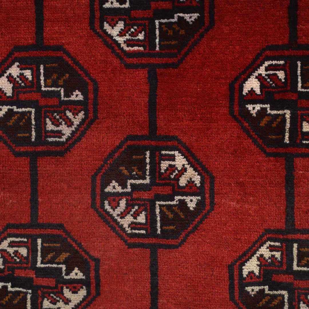 Deep Red Afghan Bokhara Rug 10' 4" x 12' 6" Hand-Knotted | No. AL607595