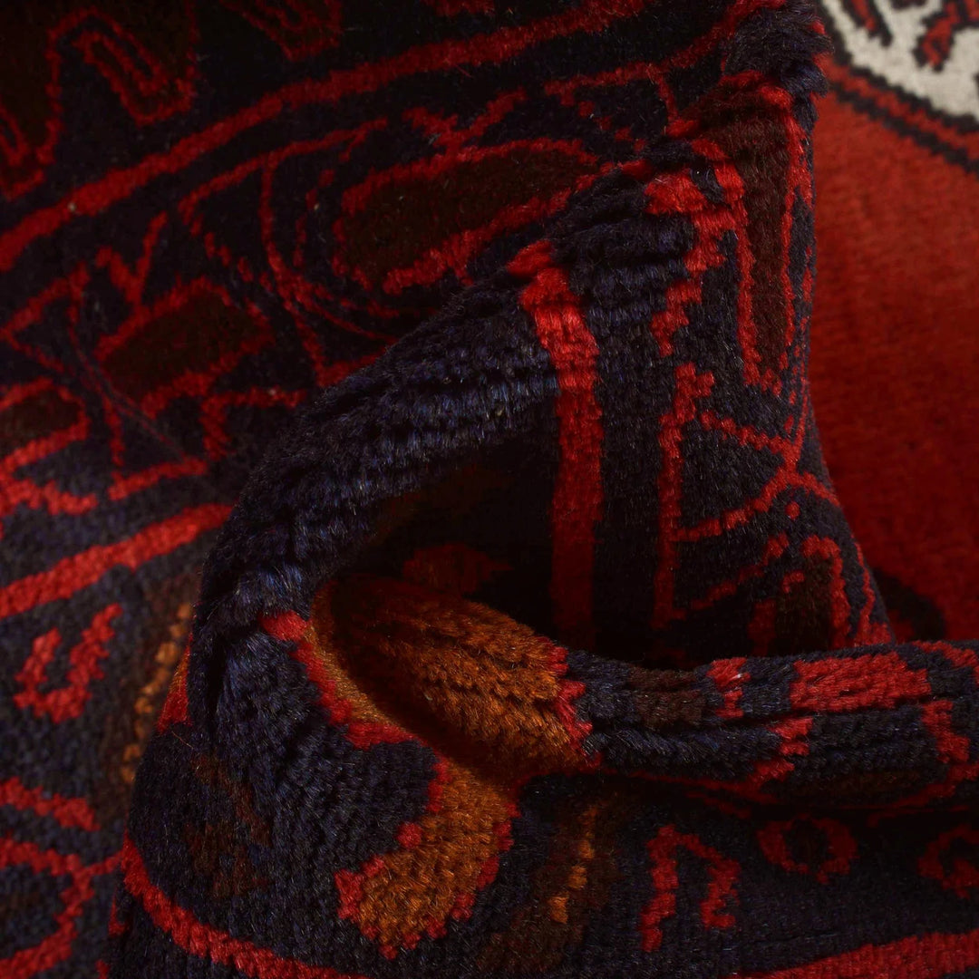 Deep Red Afghan Bokhara Rug 10' 4" x 12' 6" Hand-Knotted | No. AL607595