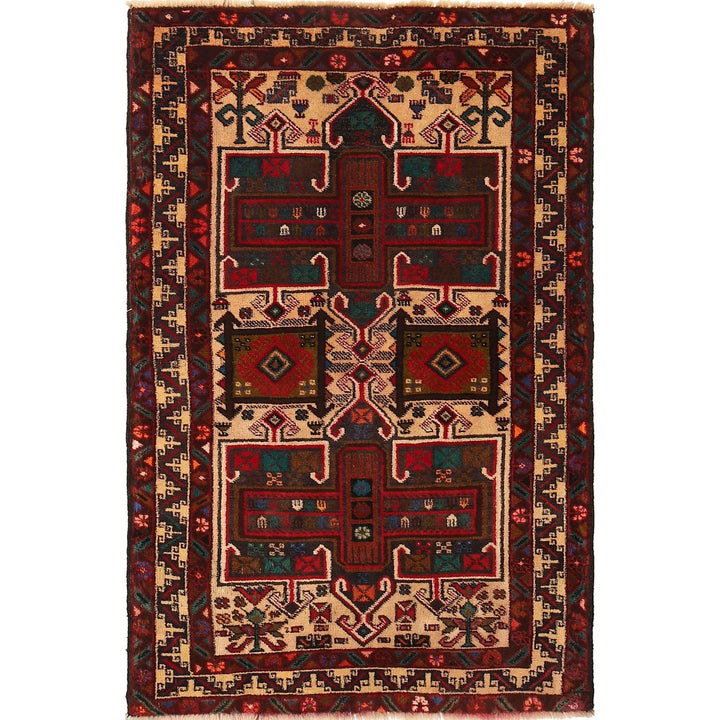 Afghan Baluchi Rug 3'1" x 4'11" Hand-Knotted | No. AL60773