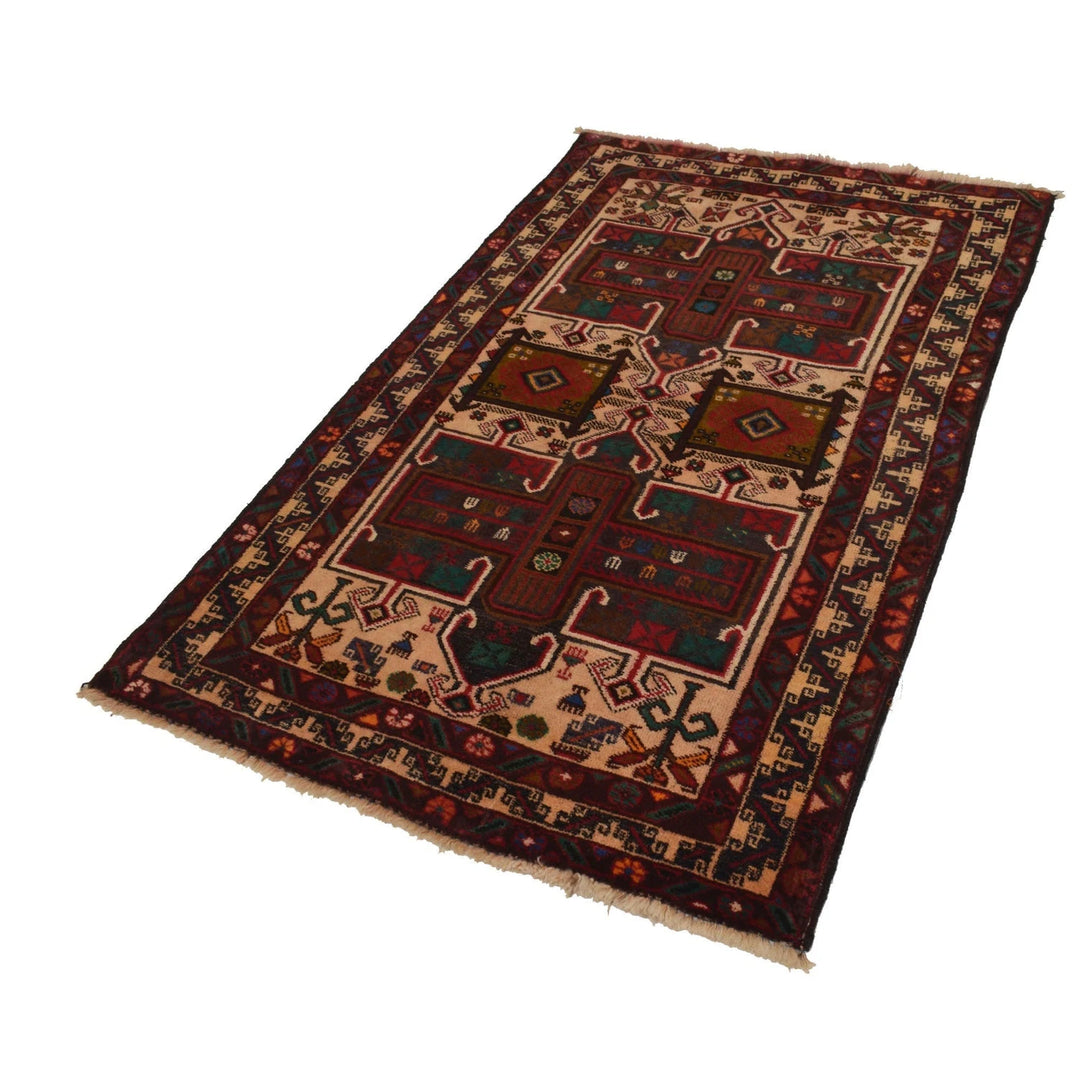 Afghan Baluchi Rug 3'1" x 4'11" Hand-Knotted | No. AL60773