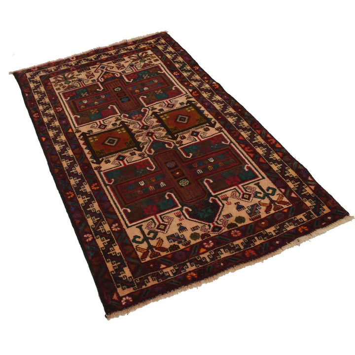 Afghan Baluchi Rug 3'1" x 4'11" Hand-Knotted | No. AL60773