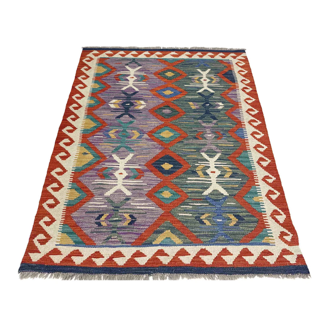 Afghan Vegetable Kilim Rug 3' 2" x 4' 11" Flat-Weave | No. AL608025